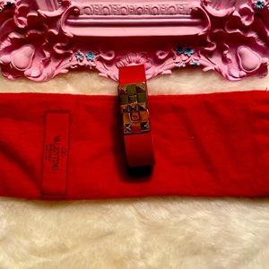 Valentino Garavani Red Bracelet with Gold Studs